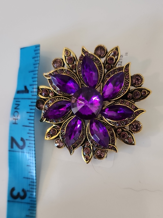 Jewelry - Elegant Purple Floral Crystal Brooch - Unbranded